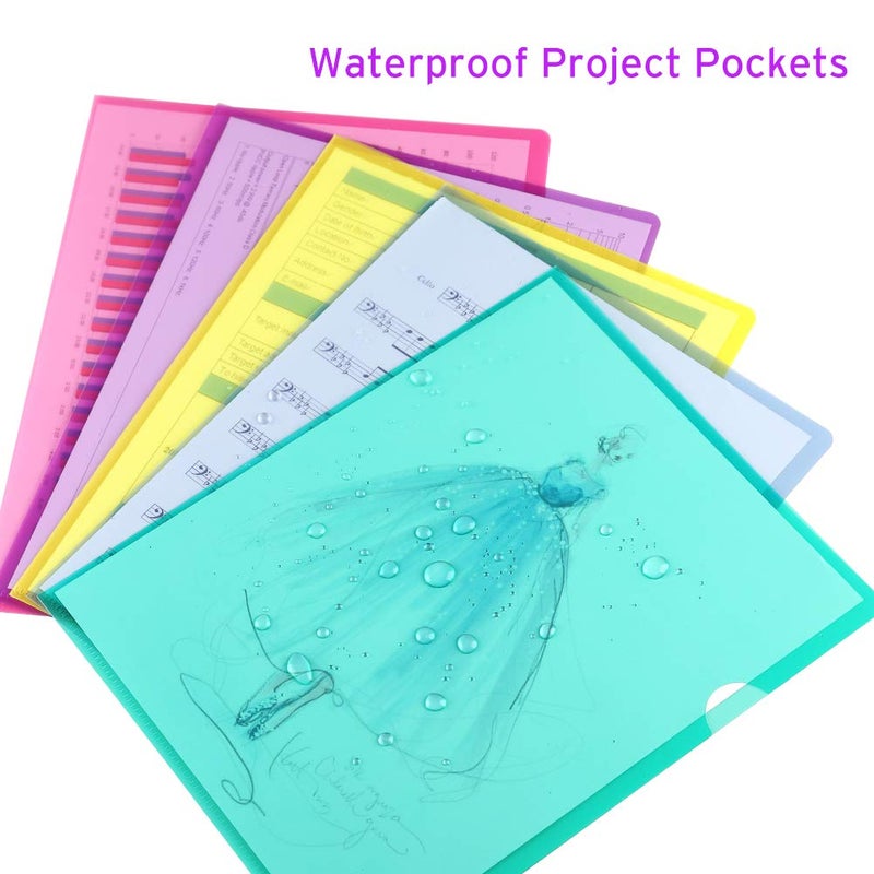 سويز مجموعة من 25 حافظة مستندات شفافة من Sooez، مزودة بجيوب للمشاريع، حافظات بلاستيكية شفافة بحجم الرسائل، حافظات مستندات بلاستيكية، حافظات مستندات بلاستيكية، حافظات نسخ، 5 ألوان متنوعة - Image 4